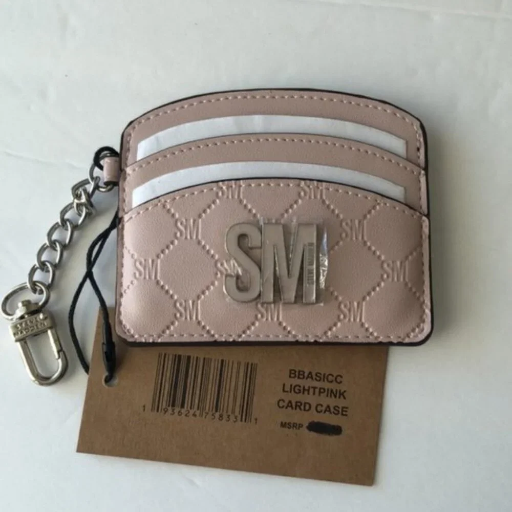 Steve Madden Wallet Card case Logo Light Pink w key Clip